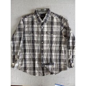 Tommy Bahama Men XL‎ Long-sleeved Island Modern Fit Plaid Pure Cotton Gray Shirt